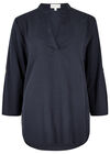 Collarless Three-Quarter Length Sleeve Top, Navy, large