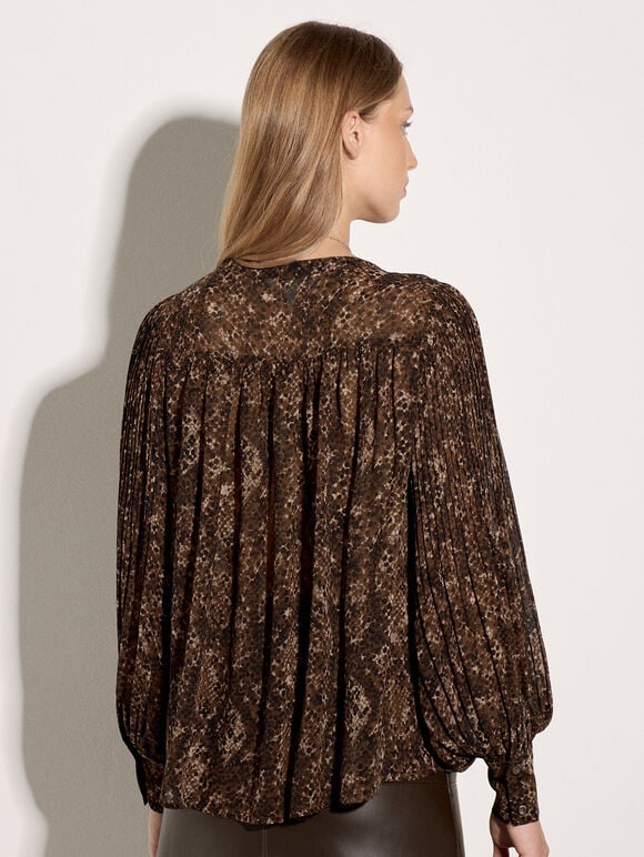 Snakeskin Chiffon Blouse, Brown, large
