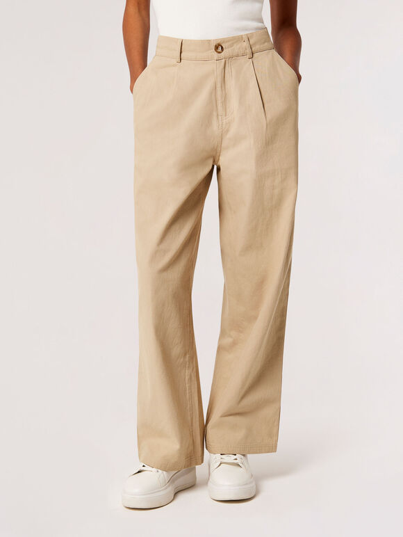 Twill Pleat Detail Trousers, Stone, large