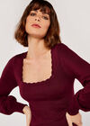Scallop Neck Knit Dress, Burgundy, large
