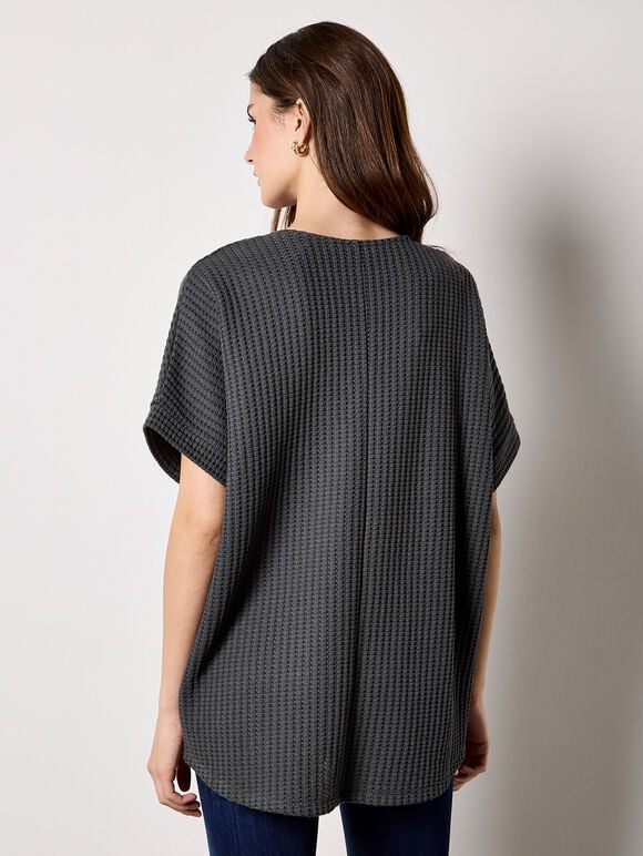 Waffle Knit Batwing Top, Dark Grey - Charcoal, large
