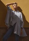 Oversized Striped Cotton Shirt, White, large