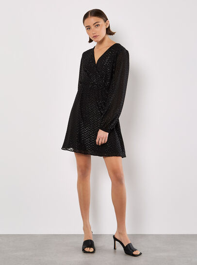Chevron Shimmer Wrap Mini Dress