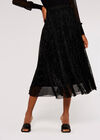 Lurex Pleated Midi Skirt, Black, large