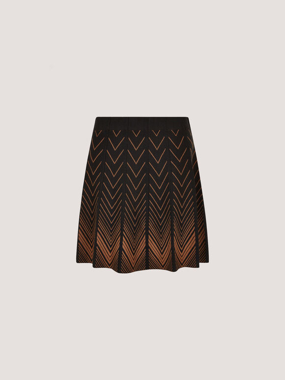 Chevron Knit Pleated Mini Skirt, Black, large