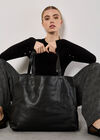 Leather Tote Bag, Black, large