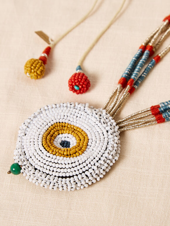 Circle Beaded Necklace, White, large