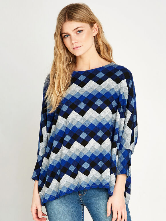 Diamond Stripes Oversized Top, Blue, large