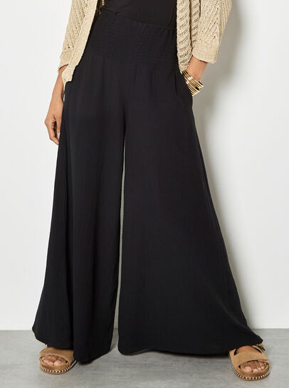 Textured Cotton Wide-Leg Trousers
