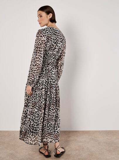 Shimmer Leopard Chiffon Midi Dress