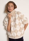 Argyle Zip Cardigan, Cream, large