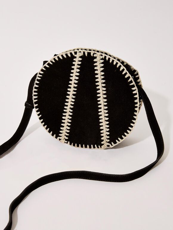 Suede Detailed Circle Bag, Black, large