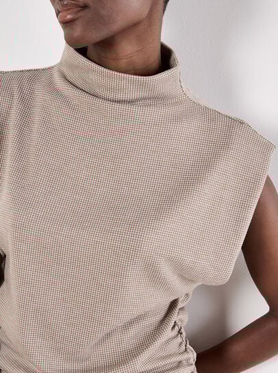 Mini Dogtooth High Neck Ruched Top
