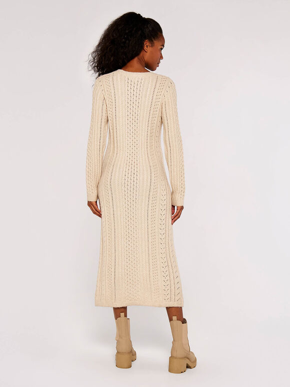 Pointelle Knitted Midi Dress, Cream, large