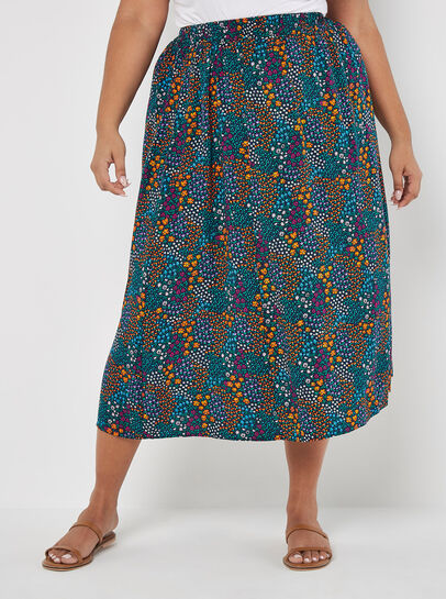 Curve Ditsy Floral Split Hem Midi Skirt