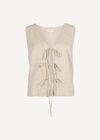 Tie Front Linen Blend Waistcoat, Stone, large