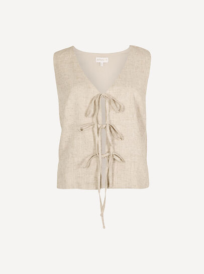 Tie Front Linen Blend Waistcoat