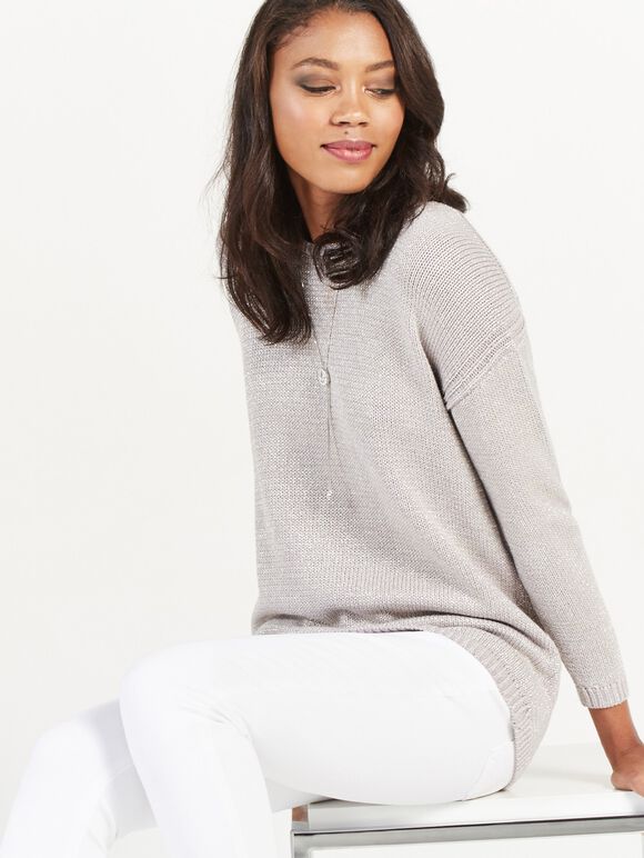 Grey Oversized Metallic Jumper, Light Grey - Silver, large