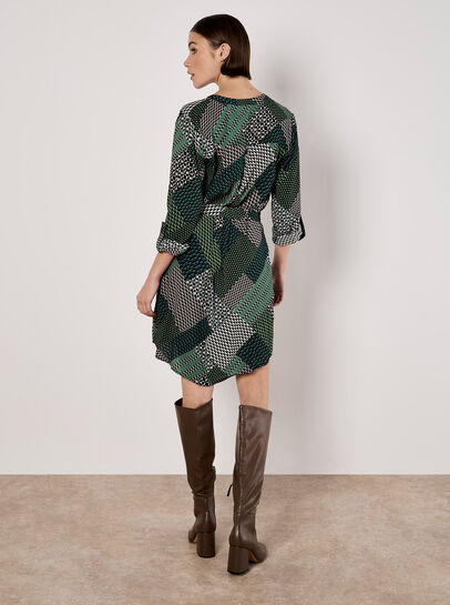 Geo Patchwork Shirt Mini Dress