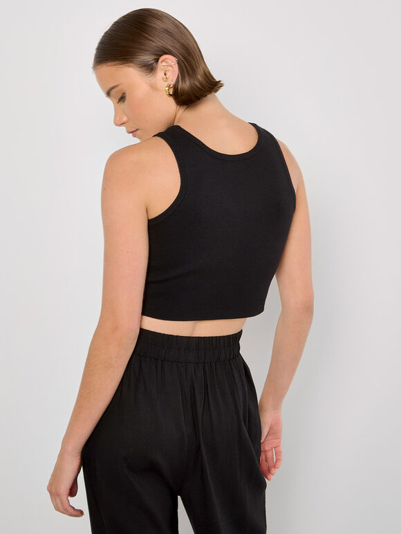 Racer Knitted Crop Top, Black, large