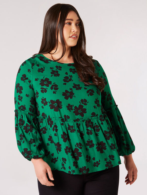 Curve Floral Babydoll Top, Green, large