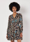 Patchwork Floral Shimmer Mini Dress, Teal, large