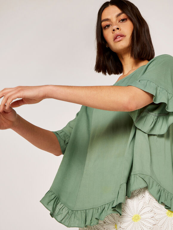 Frill Detail Top, Mint, large