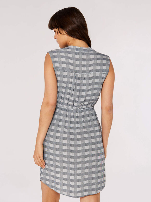 Check Pocket Mini Dress, Navy, large