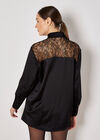 Lace Insert Oversized Satin Shirt, Black, large