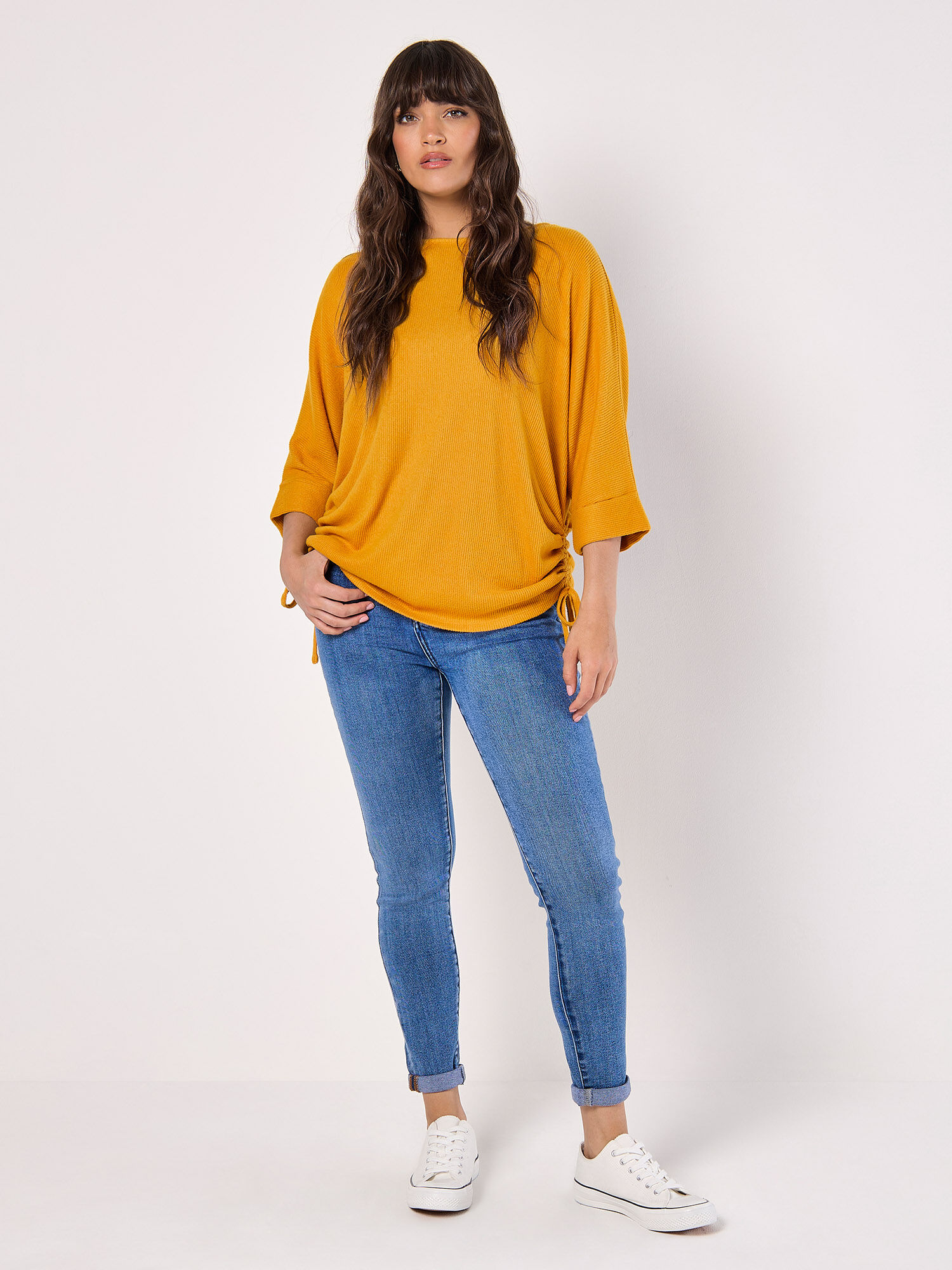 Soft Touch Drawstring Batwing Top Apricot Clothing