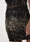 Sequin Fringe Bodycon Mini Skirt, Black, large