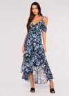 Watercolour Blooms Midi Dress, Navy, large