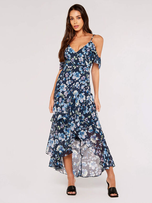 Watercolour Blooms Midi Dress, Navy, large