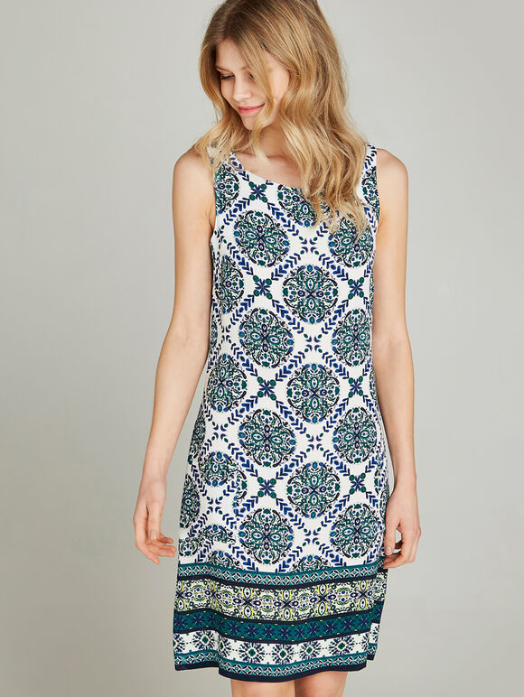 Positano Tile Print Shift Dress, Blue, large
