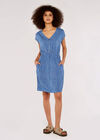 Dot Zip Front  Dress, Blue, large