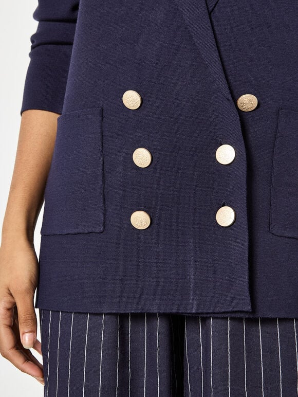 Rib Knitted Blazer, Navy, large