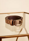 Metallic Thin Leather Gold Buckle Belt, Silver, large