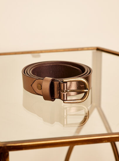 Metallic Thin Leather Gold Buckle Belt