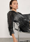 Ombre Sequin Wrap Mini Dress, Black, large