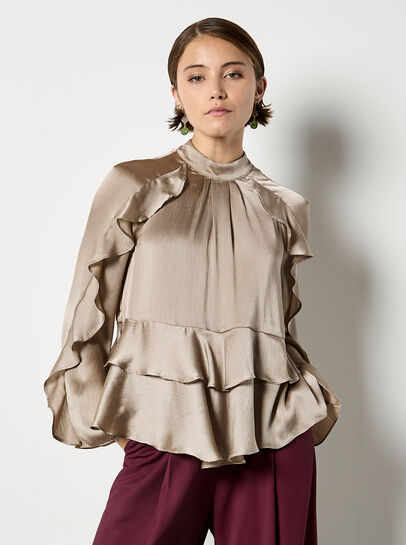 Ruffle Crinkle Satin Top
