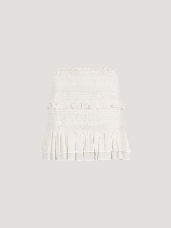 Smocked Ruffle Mini Skirt, White, large