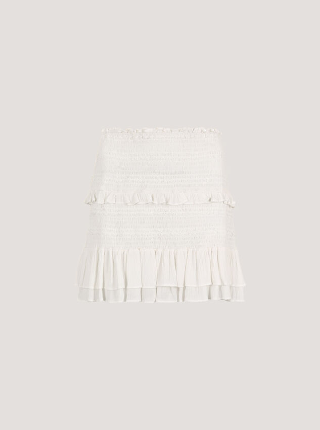 Smocked Ruffle Mini Skirt, White, large