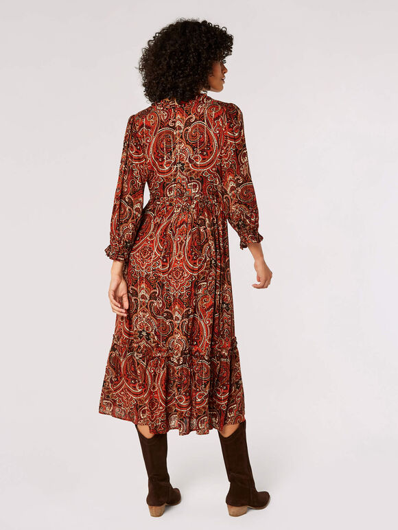 Paisley Ruffle Midaxi Dress Apricot Clothing