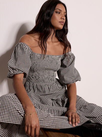 Cotton Gingham Milkmaid Midaxi Dress