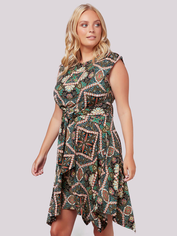 Tile Hankyhem Dress, Khaki, large