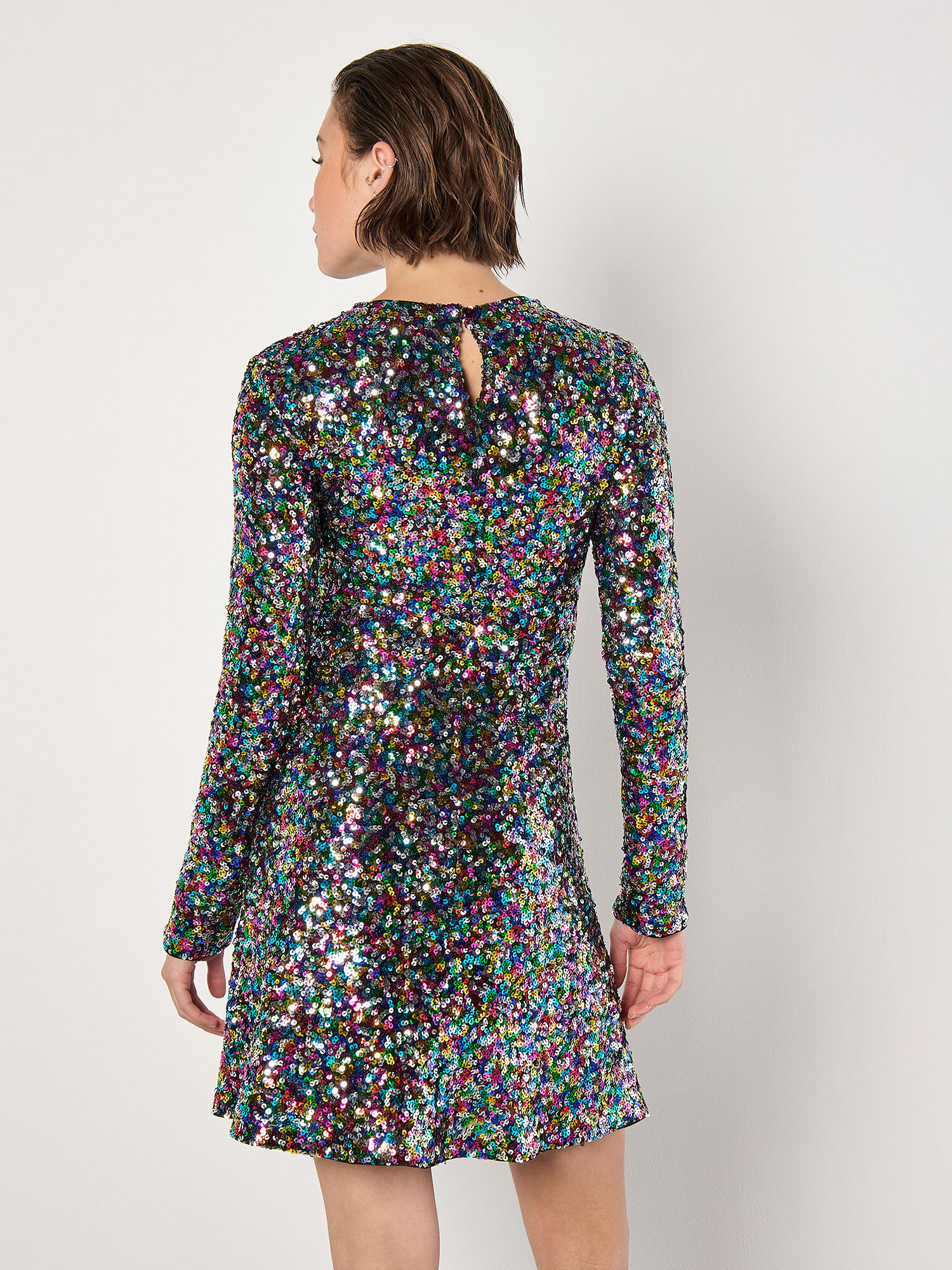 Rainbow Sequin Fit And Flare Mini Dress Apricot Clothing