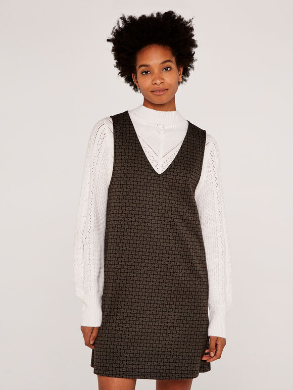 Arrow Pinafore Dress, Khaki, large