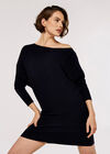 Ribbed Batwing Jumper Mini Dress, Navy, large