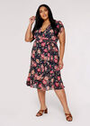 Curve Floral Wrap Midi Dress, Navy, large