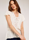 Lace Peplum Top, Cream, large